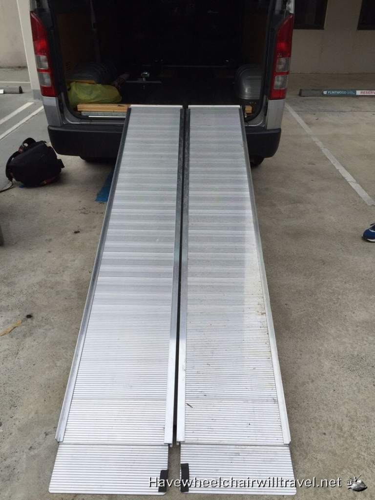 Wheelchair ramp into the back of van.