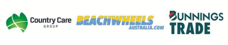 Sponsors logos (left to right): Country Care Group, Beachwheels Australia, Bunnings Trade